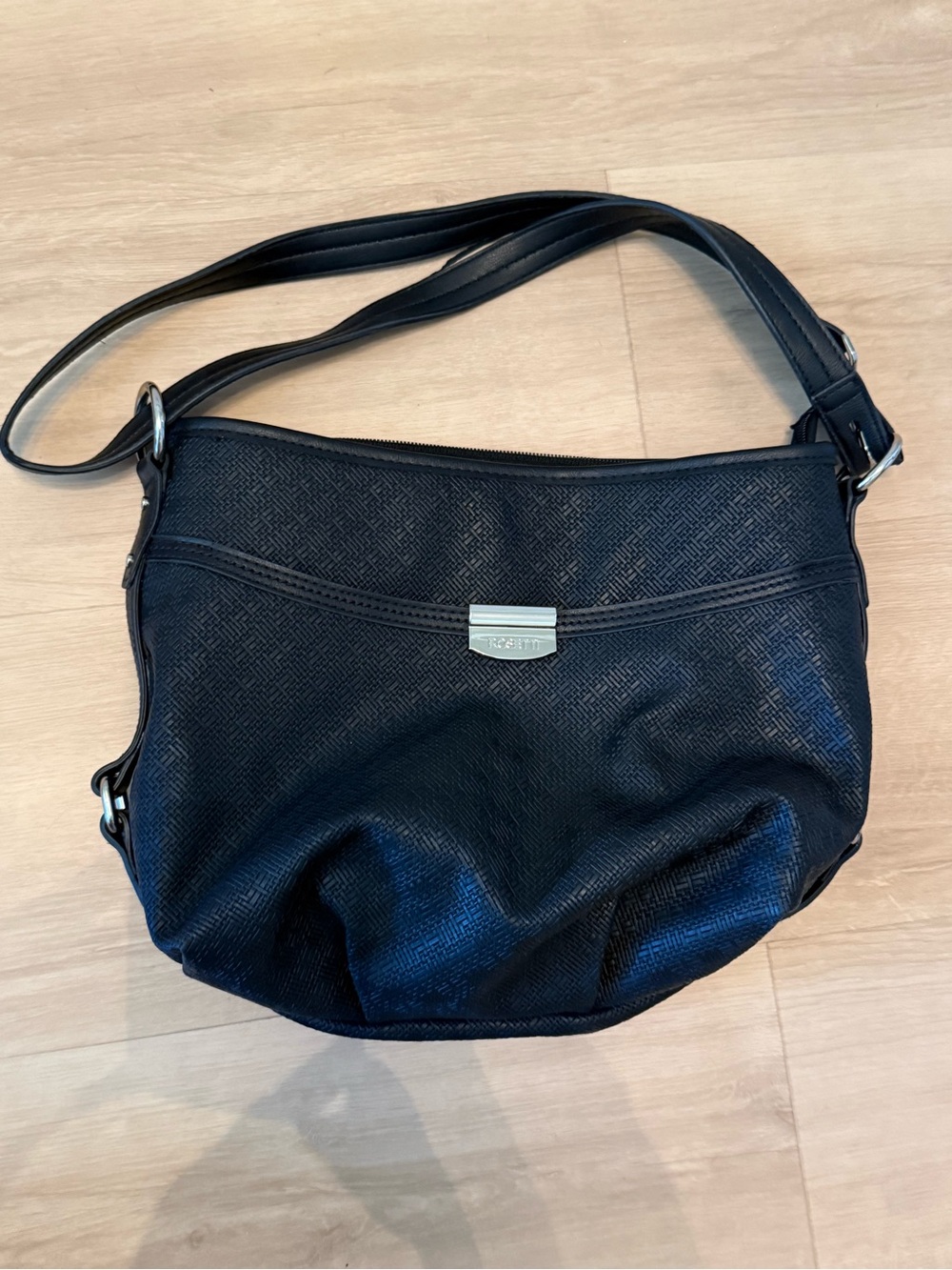 Rosetti Black Textured Shoulder Bag with Silver Accent